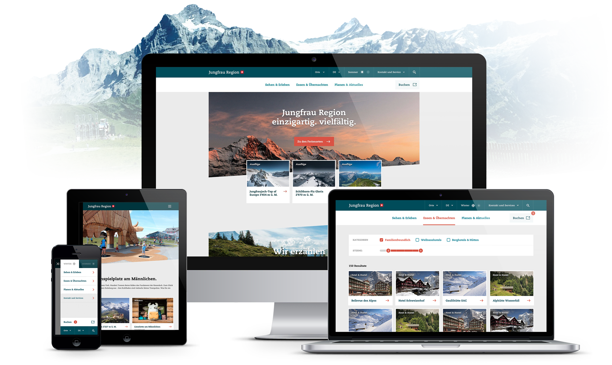 Website der Jungfrau Region mit Raum für Content