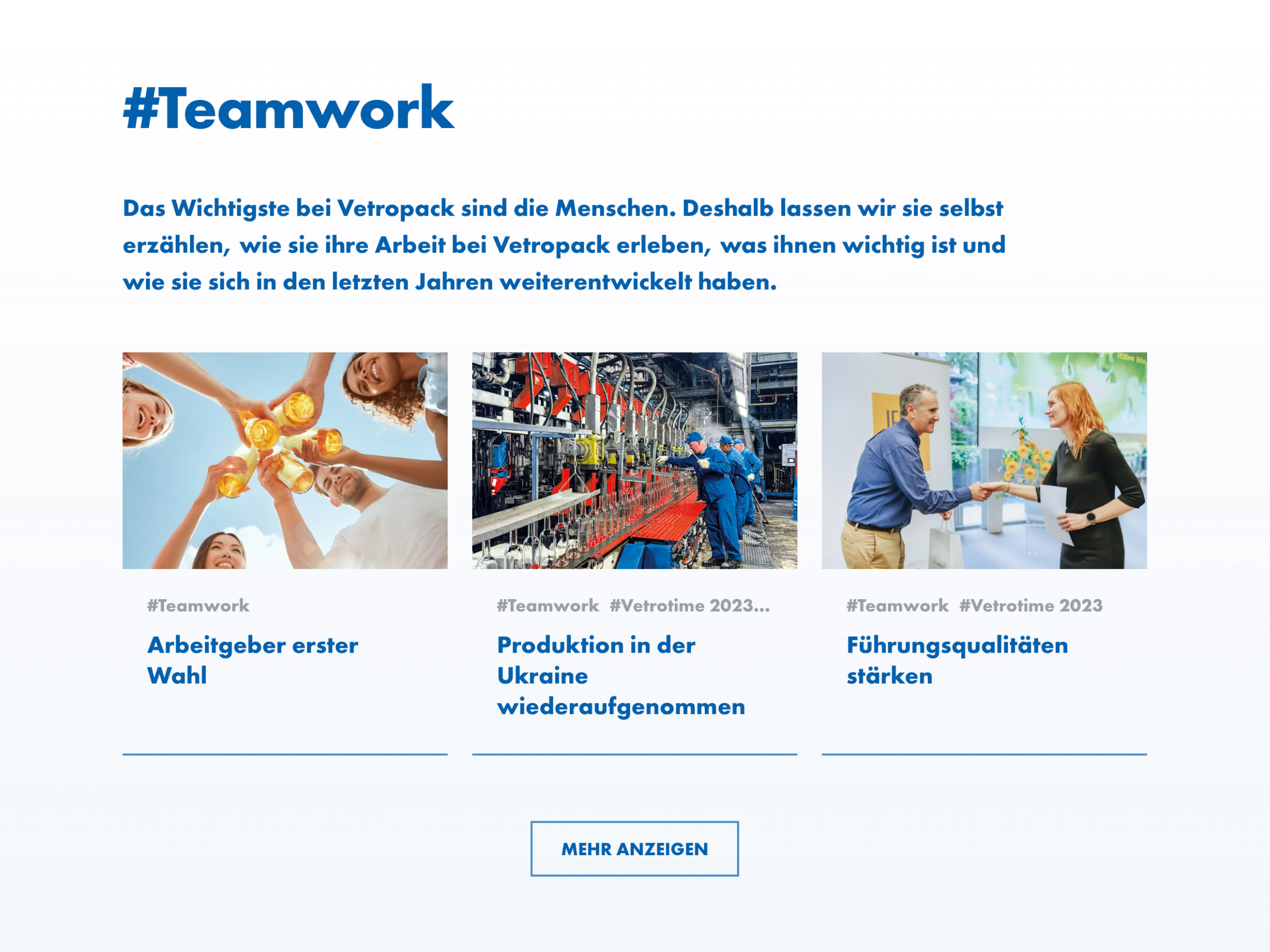 Auf den fünf Themenseiten (hier #Teamwork) werden die dazugehörigen Beiträge automatisch aggregiert. slide 0